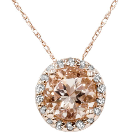 1 7/8 ct Morganite & Diamond Halo Pendant 14K Rose Gold