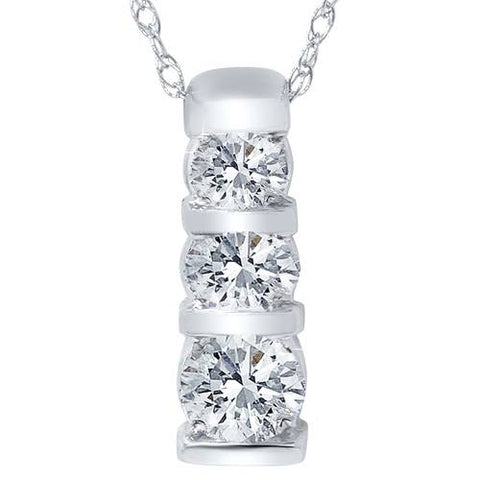 14k White Gold 1/2ct Three Stone Round Diamond Pendant