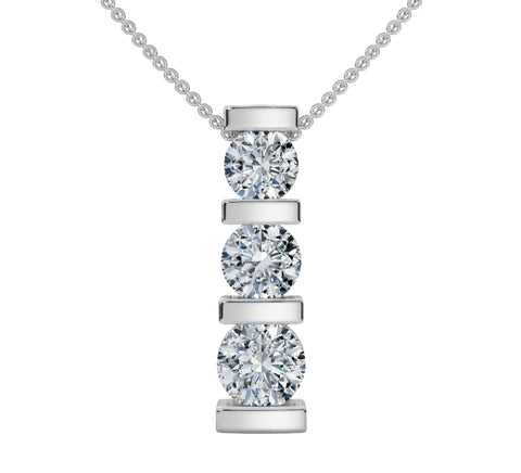 1ct 3-Stone Diamond Bar Set Pendant 14 Karat White Gold