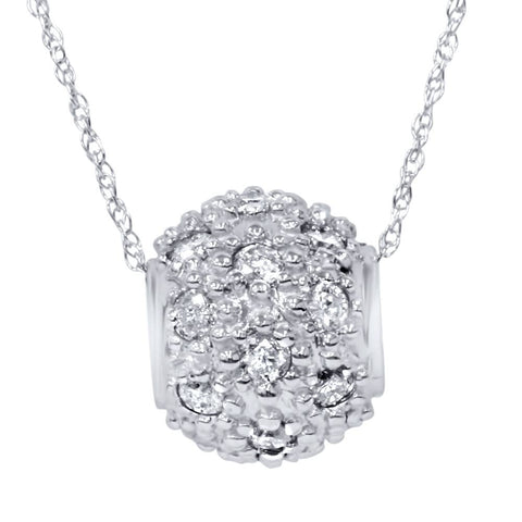 1ct Diamond Pave Puff Slide Pendant 10K White Gold Necklace