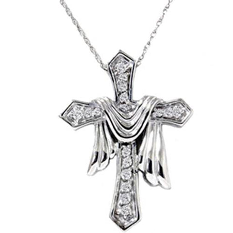 1/4ct Real Diamond Fancy Cross Pendant 14K Necklace