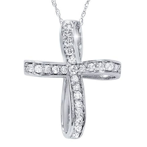 14K White Gold 1/2ct Genuine Diamond Cross Pendant