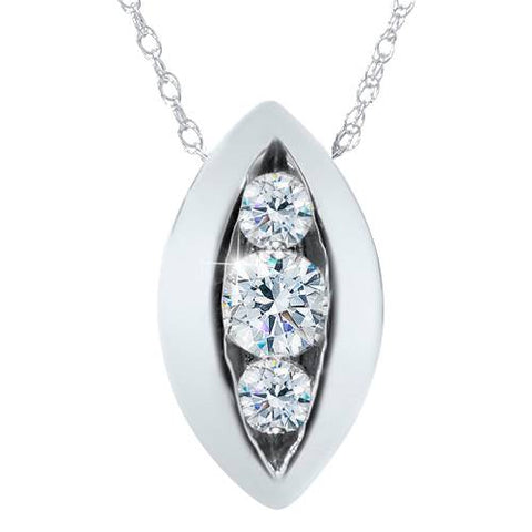 1/4ct Three Stone Past Present Future Diamond Pendant 14K