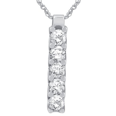 14K White Gold 1 1/4ct Journey Genuine Diamond Pendant