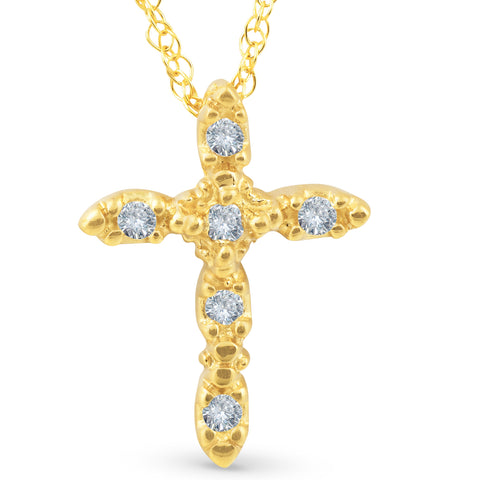 1/5ct Diamond Cross Pendant 14K Yellow Gold 3/4" Tall