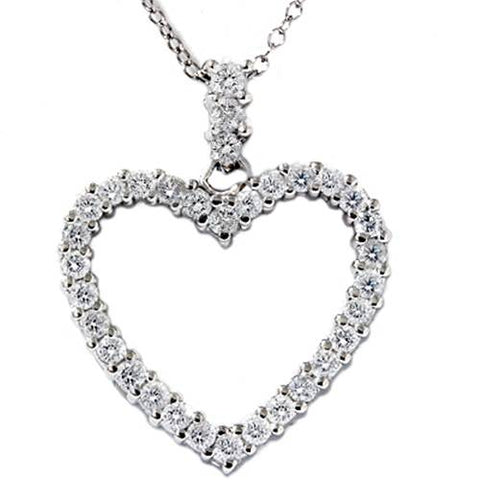 3/4ct Real Diamond Heart Shape Pendant 14K White Gold