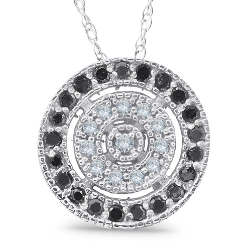 10K White Gold1/3ct Black & White Diamond Fancy Circle Pave Pendant