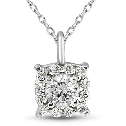 5/8ct Cushion Halo Diamond Pendant 14k White Gold & 18" Chain