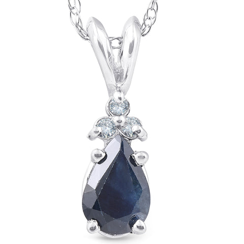 5/8ct Pear Shape Sapphire & Diamond Pendant 10K White Gold