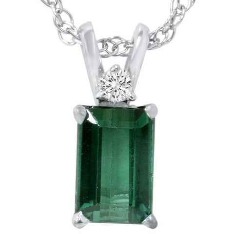 5/8ct Green Tourmaline & Diamond Solitaire Pendant 14K White Gold