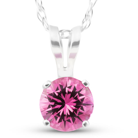 Solitaire 1/2 ct Pink Sapphire Pendant 14k White Gold Womens 18" Necklace