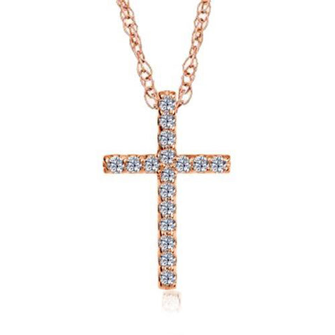 1/10ct Diamond Cross Pendant 14K Rose Gold 1/2" Tall