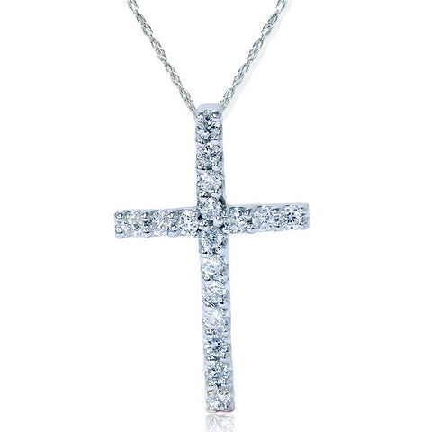 1/6ct Diamond Cross Pendant 14K White Gold 1/2"