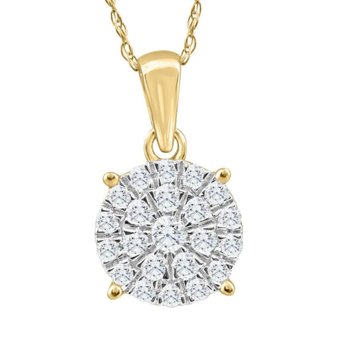 VS .40Ct TW Diamond Halo 9mm Round Pendant Yellow Gold Women's Necklace 18"