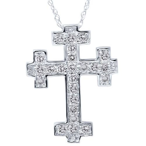 1/2ct Diamond Cross Pendant Solid 14K White Gold 3/4" Tall