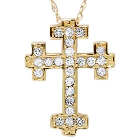 1/2CT Diamond Cross Pendant Solid 14K Yellow Gold 3/4" Tall