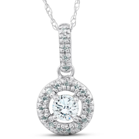 14K 1/3ct Floating Solitaire Pave Round Diamond Pendant