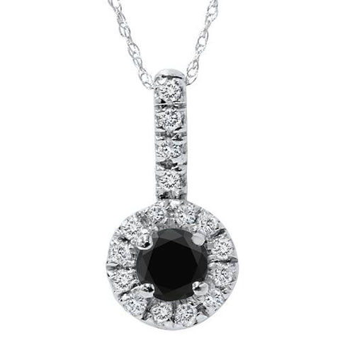 3/4ct Black & White Halo Diamond Pendant 14K White Gold