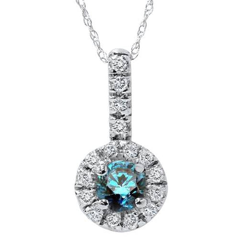 1/2ct Treated Blue Halo Diamond Solitaire Pendant 14K White Gold