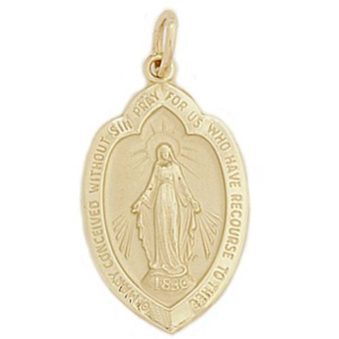 Yellow Gold 14K Miraculous Mary Religious Pendant