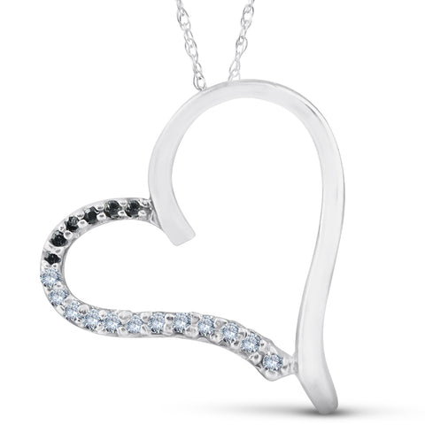 1/6ct Black& White Diamond Heart Pendant Solid 10K White Gold