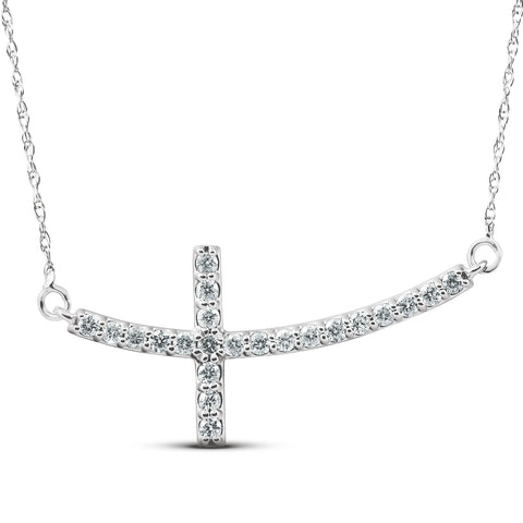 G/SI .30Ct Diamond Sideways Cross Pendant 14k White Gold & 18" Chain 1 1/4" Wide