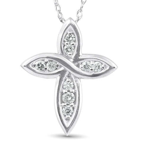 1/10 Ct Diamond Cross 14k White Gold 5/8" Tall