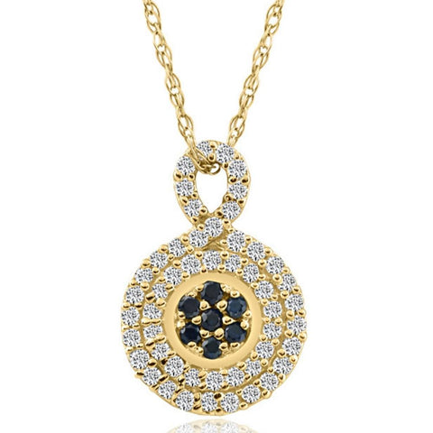 1/4 Ct Sapphire & Natural Diamond Pendant Necklace in White or Yellow Gold 1/2"