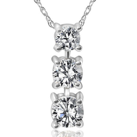 3/4ct 3-Stone Diamond Pendant 14k White Gold