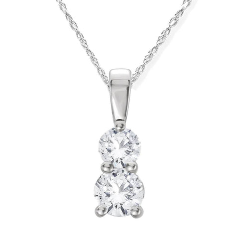 3/4Ct Forever Us Two Stone Natural Diamond Pendant 14K White Gold