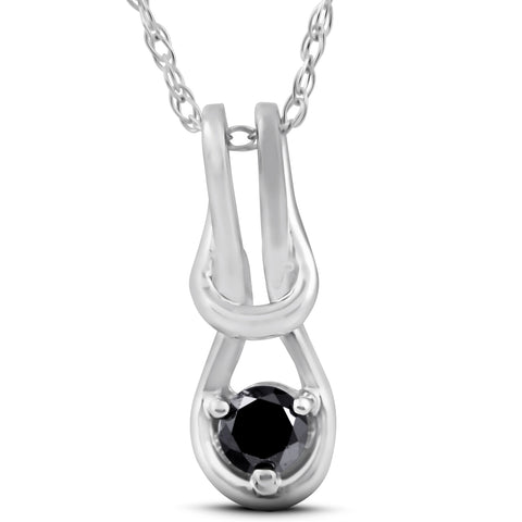 Black Diamond Knot Petite Solitaire Pendant 10K White Gold 1/2"