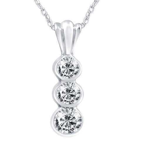 1/2ct Bezel 3 Stone Diamond Pendant 14K White Gold