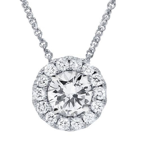 Certified 3Ct Halo Diamond Solitaire Pendant 14k White Gold Lab Grown Necklace