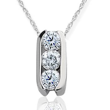 1/2ct Three Stone Diamond Pendant 14K White Gold