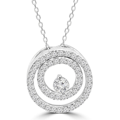 Diamond 1/2 Ct Double Circle Solitaire Pendant 14K White Gold 18" Chain