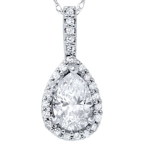 1ct Fancy Pear Shape SI Diamond White Gold Pendant