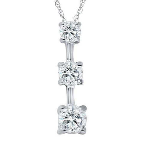 1ct Three Stone Diamond Stick Pendant 14K White Gold