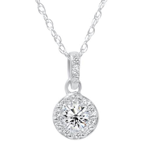 1/4ct Diamond Petite Halo Solitaire Pendant 14K White Gold