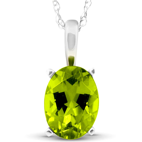 Women's 2ct Oval Shape Peridot Solitaire Pendant 14K White Gold With 18" Chain