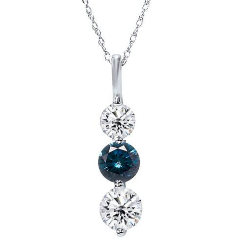 3/4ct Blue White Diamond Three Stone 14k White Gold Pendant