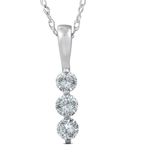 1/4ct 3 Stone Round Three Diamond Pendant 14K White Gold