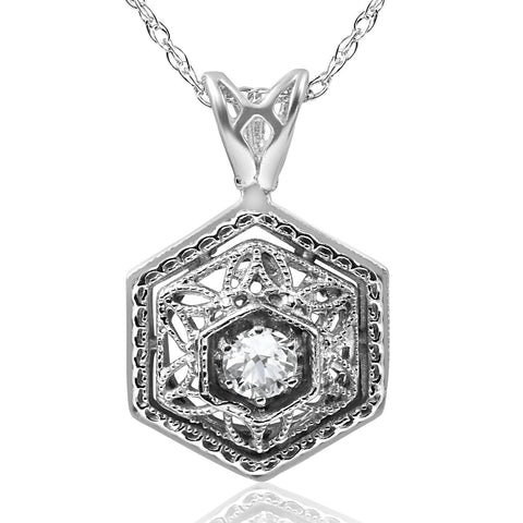 SI/G Solitaire Lab Grown Diamond   Pendant .12Ct 14K White Gold 17.65mm