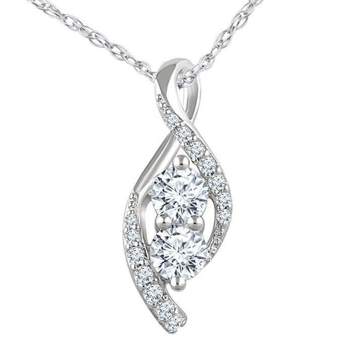 5/8ct Two Stone Diamond Freeform Twist Pendant 10k White Gold 5/8" Tall