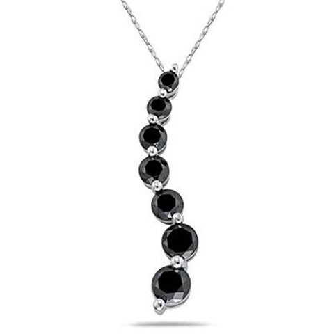 3ct Black Diamond Journey Pendant 14K White Gold