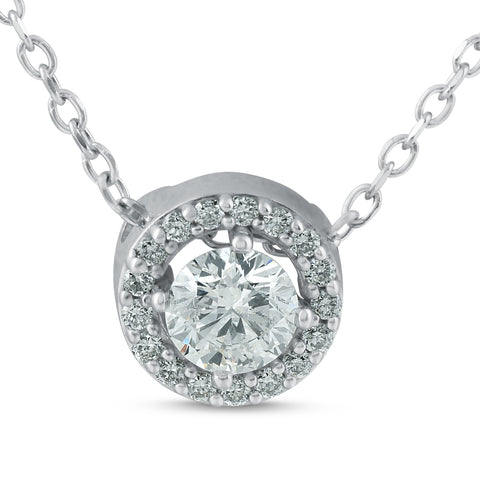 1/3ct Genuine Round Solitaire Halo Diamond Pendant 14k White Gold