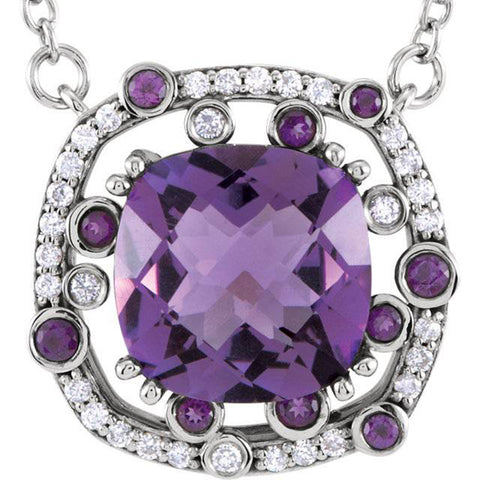 4ct Amethyst & Diamond Modern Halo Pendant 14K White Gold