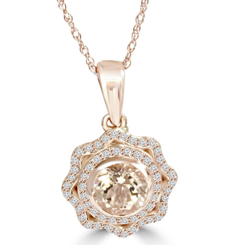 1Ct Morganite & Natural Diamond   Double Halo Pendant 14K Rose Gold