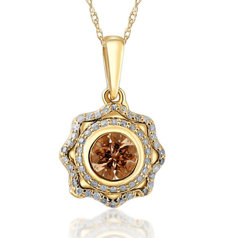 1Ct Morganite & Natural Diamond   Double Halo Pendant 14K Yellow Gold