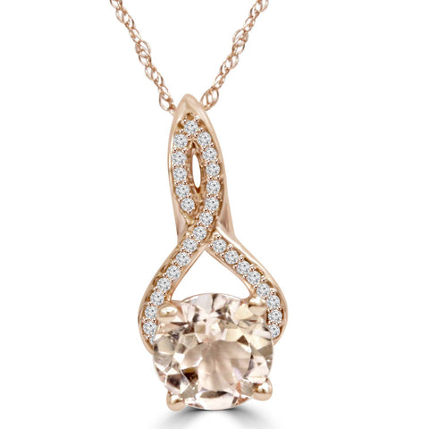 8MM Morganite & Natural Diamond   Infinity Pendant 14K Rose Gold 1 3/4tw