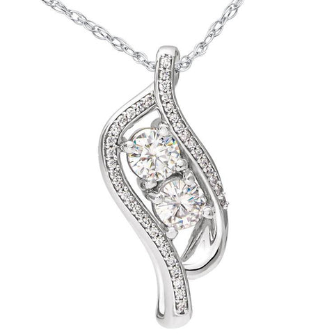 1 1/2 ct Two Stone Forever Us Diamond Pendant 14k White Gold 1" Tall